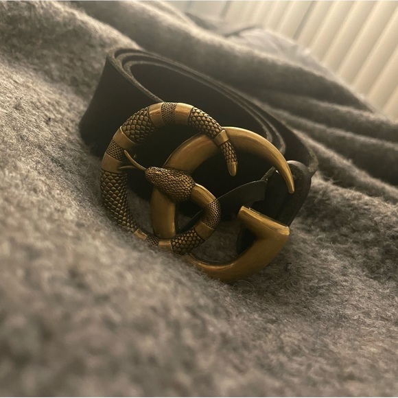 Leather belt with Double G buckle with snake - Picture 3 of 6